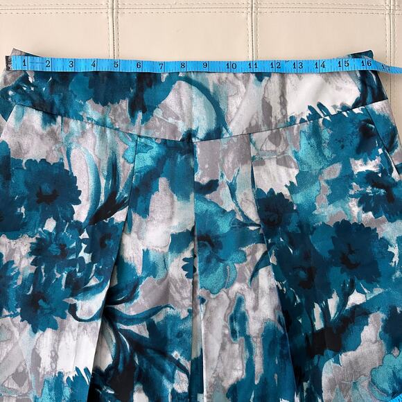 Ann Taylor Teal Gray Watercolor Floral Pleated Skirt With Pockets Size 10 - Picture 8 of 9